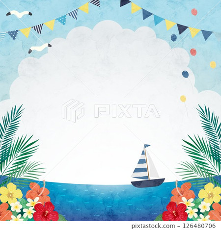 夏季水彩背景框架插圖，夏季圖像 126480706