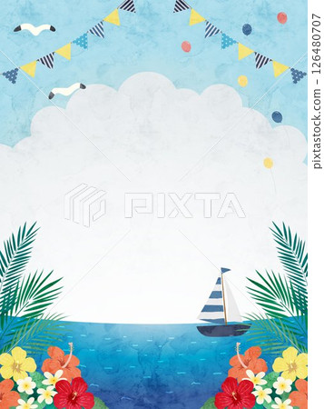 夏季水彩背景框架插圖，夏季圖像 126480707