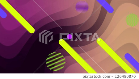 Image of shapes over neon pattern background 126480870