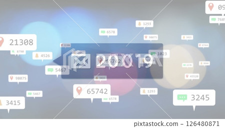 Image of numbers and text data processing over banners 126480871