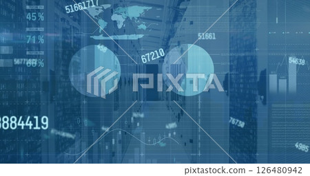 Image of statistics and data processing over computer servers 126480942