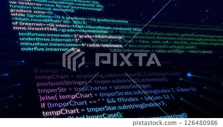 Image of data processing and light spots over black background 126480986