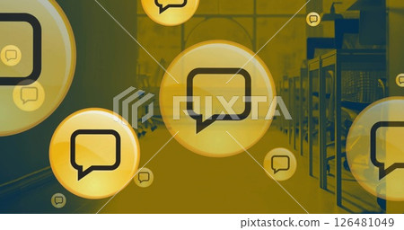 Image of speech bubbles over empty office 126481049