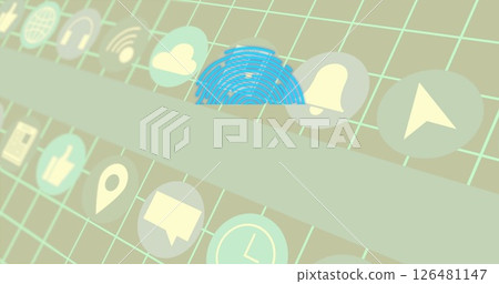 Image of digital icons and data processing over grid 126481147