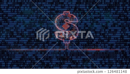 Image of american dollar sign and binary coding data processing 126481148