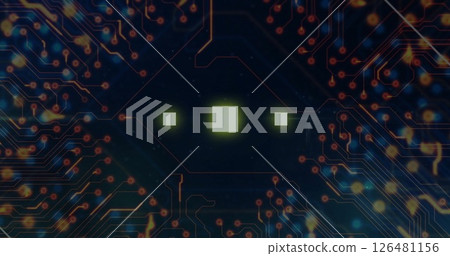 Image of digital data processing over computer circuit board 126481156