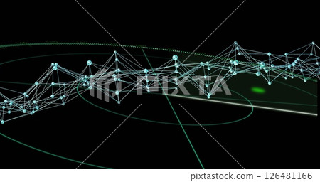 Image of network of connections over scope scanning on black background Image of network of connections over scope scanning on black background 126481166