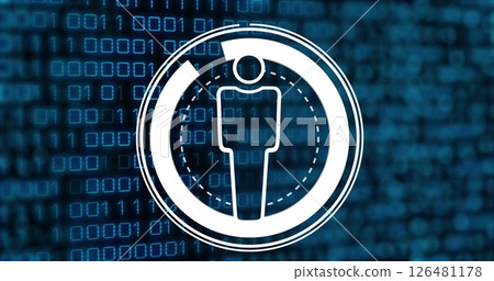 Image of icon over data processing on black background 126481178