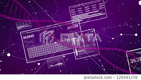 Image of dna strand over data processing Image of dna strand over data processing 126481256