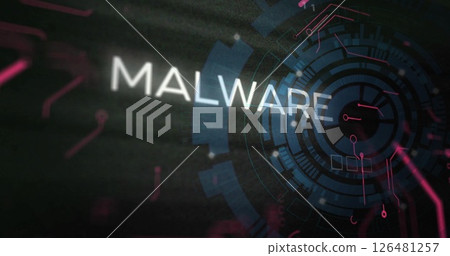 Image of malware text and scope scanning over data processing Image of malware text and scope scanning over data processing 126481257