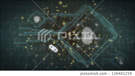 Image of network of connections over padlock and fingerprint Image of network of connections over padlock and fingerprint 126481259