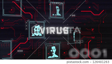 Image of data processing and people icons over virus text Image of data processing and people icons over virus text 126481263