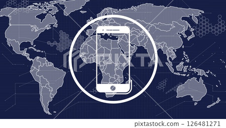 Image of smartphone icon over world map Image of smartphone icon over world map 126481271
