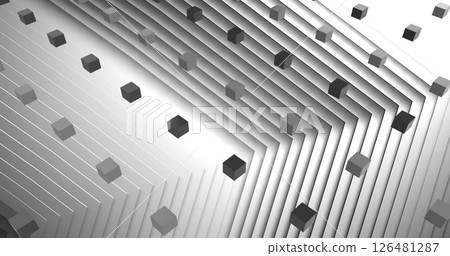 Image of black and white squares moving over on white background 126481287