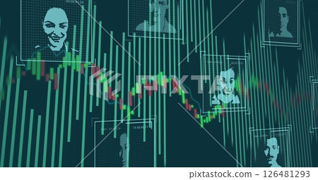 Image of diagrams and people icons on black background 126481293
