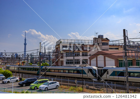 Tobu Express Liberty speeding through the urban area of Sumida Ward 126481342