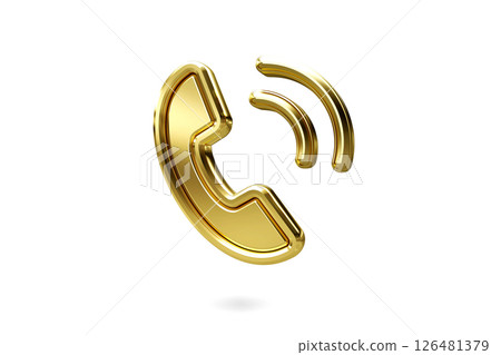 Light shiny on 3d gold phone icon isolated on white background. Gold texture, 3D Rendering. Light shiny on 3d gold phone icon isolated on white background. Gold texture, 3D Rendering. 126481379