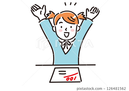 A girl in uniform is happy to get 100 points on a test A girl in uniform is happy to get 100 points on a test 126481562