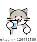 A simple illustration of a cat drinking water 126481569