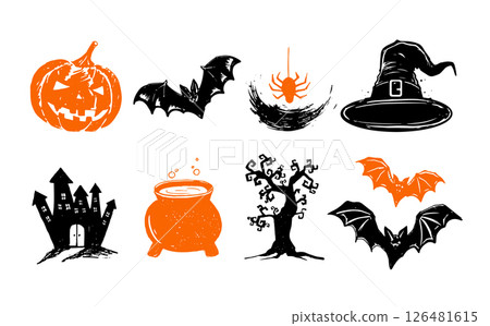 Halloween symbols hand drawn illustrations Halloween symbols hand drawn illustrations 126481615
