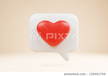 3D social media online platform concept, online social communication on applications, Photo frame with heart and love emoji 3d icon, 3d heart love on light red background.3D rendering. 126481749