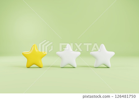 3d review rating stars for best excellent services rating for satisfaction. Achievements for games. Customer rating feedback concept from client about employee of website. 3d rendering 126481750