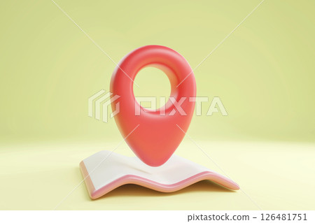 3D location point marker of map or navigation pin icon sign on isolated light yellow background. navigation is red pastel colour with shadow on map direction. 3d GPS pin. 3d rendering 3D location point marker of map or navigation pin icon sign on isolated light yellow background. navigation is red pastel colour with shadow on map direction. 3d GPS pin. 3d rendering 126481751