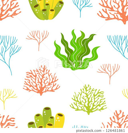 seaweed and coral seamless pattern seaweed and coral seamless pattern 126481861
