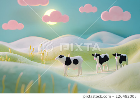 A farm scene with cute dairy cows (felt) 126482003