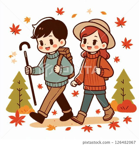 A couple enjoying autumn leaves 126482067