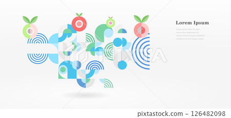 幾何抽象圓圈圖案復古蔬菜水果背景 幾何抽象圓圈圖案復古蔬菜水果背景 126482098