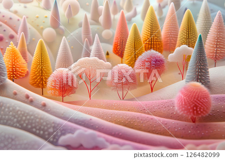 Gentle pastel-colored forest scenery (felt)-3 126482099
