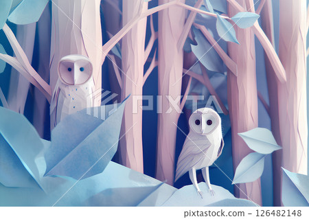 溫柔的森林場景與貓頭鷹（毛氈）-1 126482148