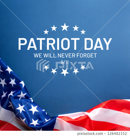 Blue background with American flag. 126482152