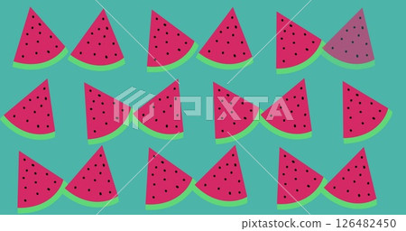 Image of watermelon icons on green background 126482450