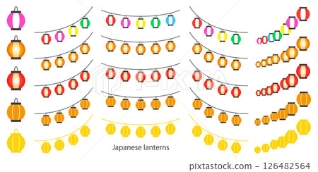 節日燈籠插圖集向量白色背景多彩夏季日本 126482564