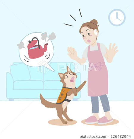 一隻聽覺犬告訴你手繪水壺已經燒開 126482944