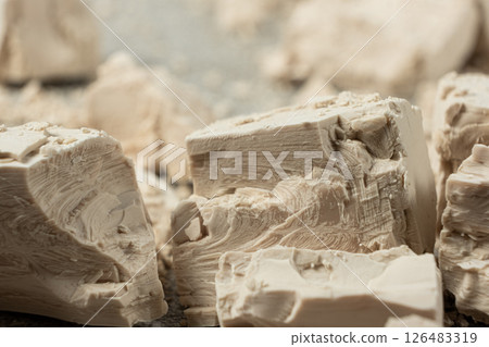 Compressed fresh yeast cubes close-up Compressed fresh yeast cubes close-up 126483319