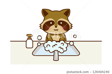 可愛浣熊洗手圖 可愛浣熊洗手圖 126484240
