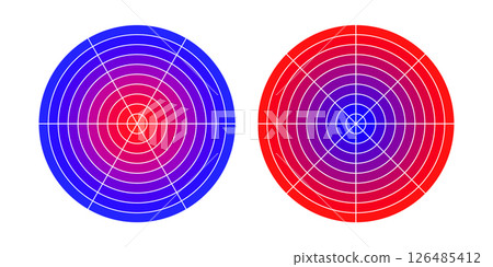 Two concentric circles with gradation from red to blue with 45 and 60 degrees angles 126485412