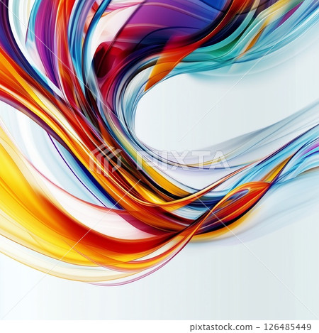 Abstract art with a sense of transparency and dynamism, created with fluttering ribbon-like strokes of color. 126485449