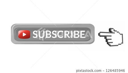 Clicking subscribe button, hand cursor promoting online engagement and channel growth Clicking subscribe button, hand cursor promoting online engagement and channel growth 126485946