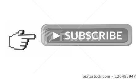 Pixelated hand icon pointing at subscribe button for online video channel Pixelated hand icon pointing at subscribe button for online video channel 126485947