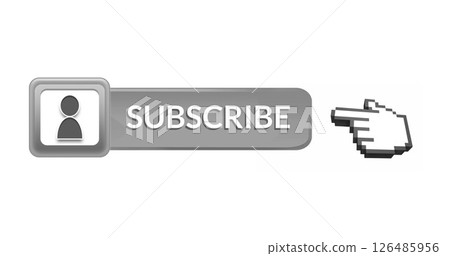 Subscribe button with pixelated hand cursor clicking for online content engagement 126485956