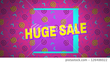 Colorful retro design with bold text promoting huge sale event 126486022
