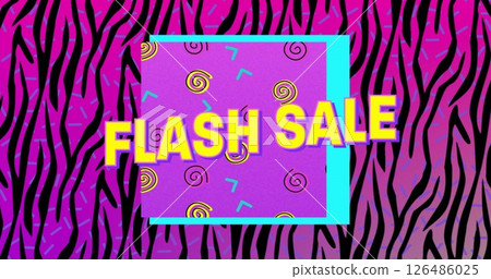 Colorful retro design with bold Flash Sale text and vibrant patterns 126486025