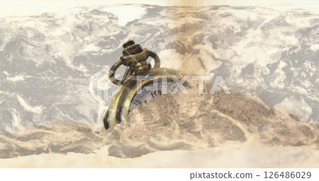 Antique pocket watch sinking in sand, symbolizing passage of time and history 126486029