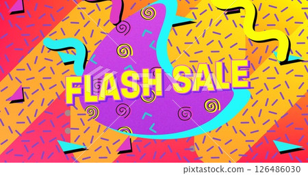Colorful retro design with bold Flash Sale text and vibrant geometric patterns 126486030