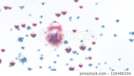 Floating virus particles illustrating global pandemic concept and health challenges 126486104