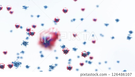 Abstract virus particles floating in air, representing global health concept 126486107